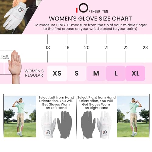 FINGER TEN Women's Rain-Grip Golf Gloves - Ambidextrous, White, Small