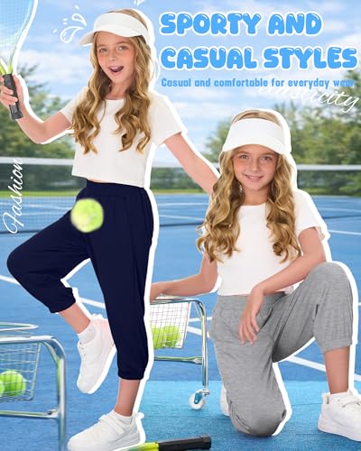 3 Pcs Girls' Capris Sweatpants - Black, Light Heather Gray, Navy Blue