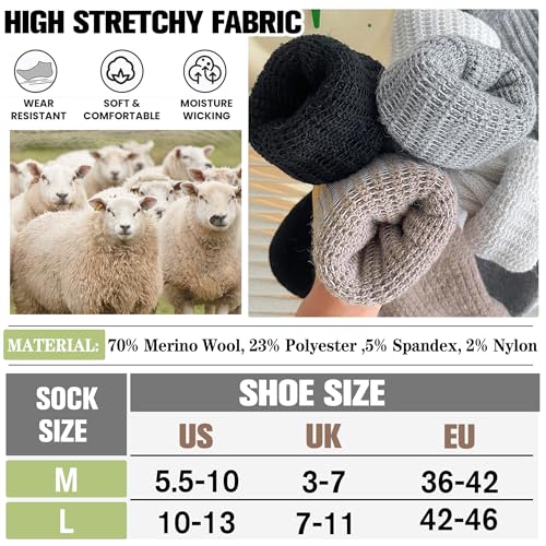 EBMORE Merino Wool Slouch Boot Socks Thermal Winter Crew Socks for Women, 4 Pairs - Medium, Black, Khaki, Grey, White