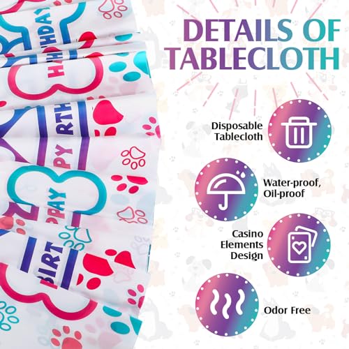 Newwiee Pink Series Paw Print Tablecloths 3-Piece, Disposable Plastic 108 x 51 in