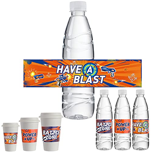 30 Dart Gun Party Water Bottle Labels - Birthday Decoration Wraps