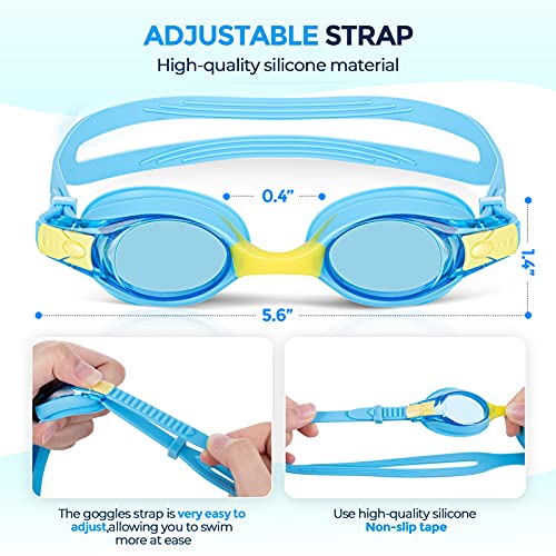 Kids Swim Goggles - Anti-Fog, No Leak, Clear Vision - Blue + Black