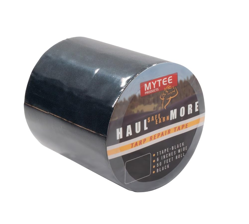 Mytee Products 8.8 oz Waterproof Black Vinyl Tarp Repair Tape 6 Inch x 50 FT with Heavy Duty Adhesive Backing - Tarp Patch Kit, Tarp Repair Kit