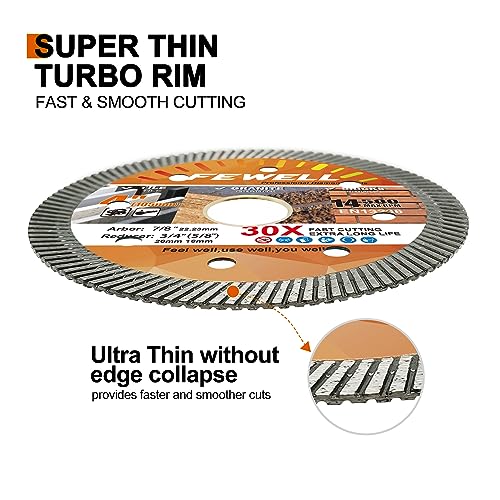 FEWELL 4Inch Diamond Ceramic Saw Blade for Angle Grinder,Spuer Thin Turbo Blade Cutting disc for Porcelain,Ceramic Tile Granite Brick and Concrete 105x10x22.23 mm (3-Packs)