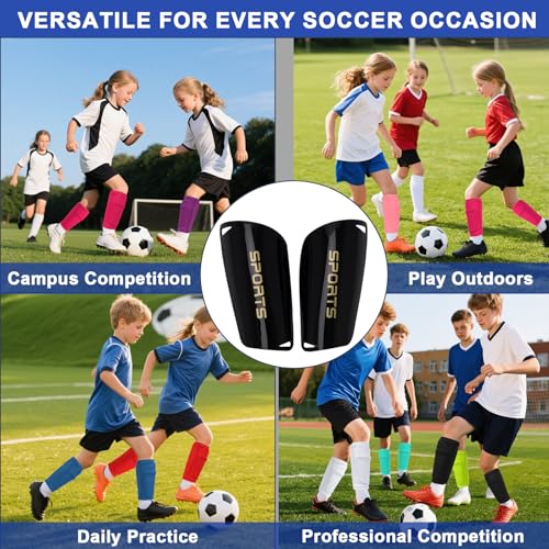 Kids Soccer Shin Guards - 2 Pairs Lightweight Protective Gear - Black+Aqua