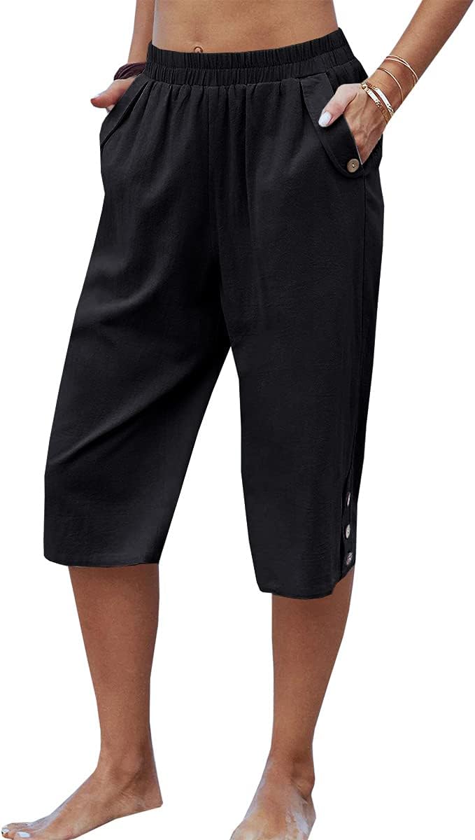 Veatzaer Women's Capri Harem Pants - Elastic Waist, Casual Loose Fit with Pockets | S-XXL