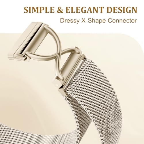 JKD Champagne Gold Metal Mesh Loop Strap for Fitbit Versa & Sense Smartwatches