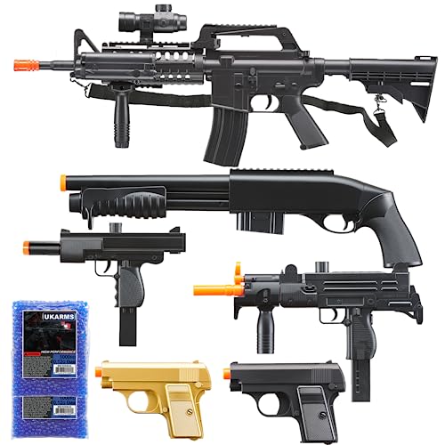 Airsoft Gun Package - Lightweight Spring M4 Rifle, Shotgun & Mini Pistols with 1000 6mm Pellets