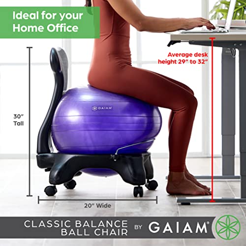 Classic Balance Ball Chair - Ergonomic Yoga Ball Seat with Pump & Guide - Purple