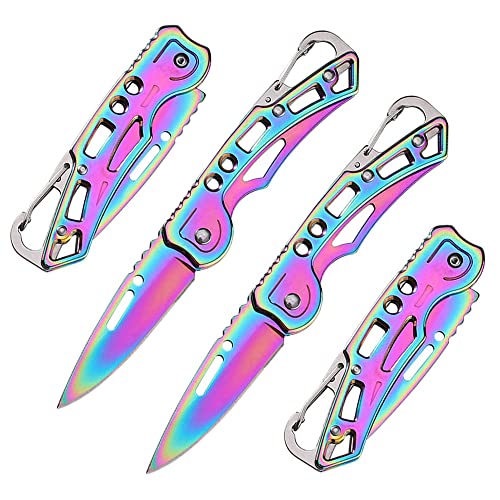 Multicolored Titanium Pocket Knife Set - 2 Pack with Key Ring