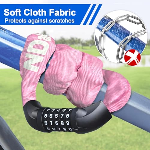 NDakter Pink Bike Lock with 2.62 Ft Long 5-Digit Resettable Heavy Duty Chain