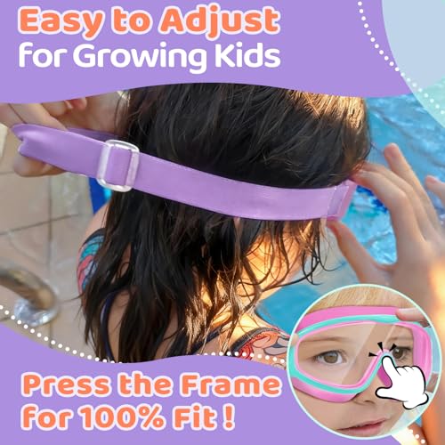 Vvinca Kids Swim Goggles with Fabric Strap - Anti-Fog, Orange & Rose Pink, Ages 3-14