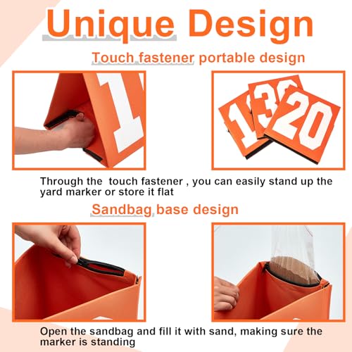 Football Yard Markers Set - 11 High Visibility Double-Sided Markers G, 10, 20, 30, 40, 50 - Orange