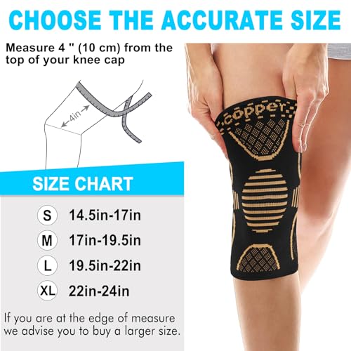 Copper Knee Brace Compression Sleeve Support - 2 Pack