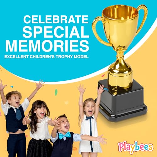 Gold Plastic Trophies Set - 7 Inch Award Cups for Kids