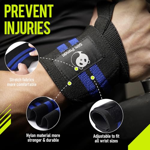 Powerlifting Wrist Wraps - Adjustable 18" Straps with Thumb Loops - Black Blue