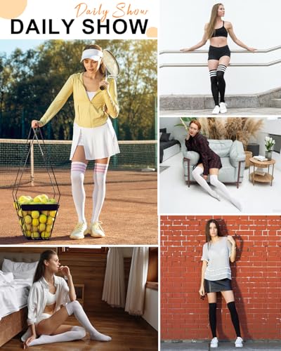 Thigh High Striped Socks - Thin Over the Knee Boot Socks - Black One Size