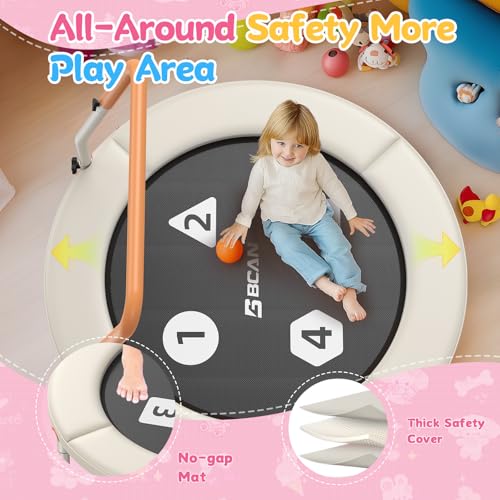 Toddler Trampoline 36" - Foldable Indoor Mini with Adjustable Handle - Beige
