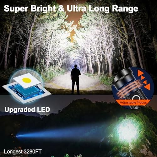 PHIXTON Rechargeable LED Flashlight 100,000 Lumens, 15H Long Battery, 6.57” - 1 Pack