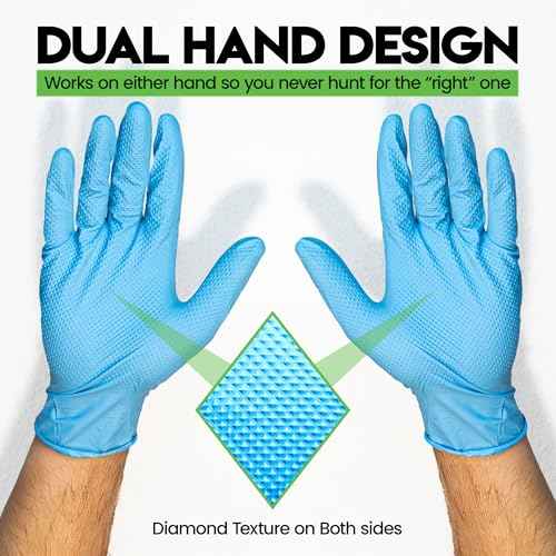 10 Mil Nitrile Non-Sterile Gloves | Heavy Duty Disposable | Diamond Texture | Latex Free | Blue | XL