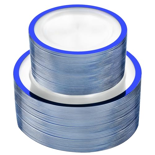 120pcs Blue Plastic Plates for Party - 10in + 7in Heavyweight Disposable Set (Blue/120) by U-QE