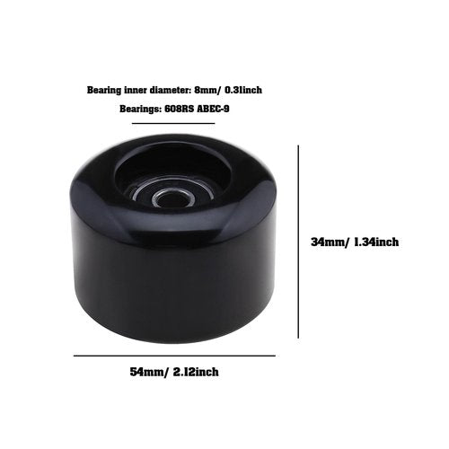 Create Idea 4PCS Roller Skates Wheels, 54mm Diameter, 80A Hardness, Quad Skates Replacement Wheels, Black, ABEC-9 Bearings, 4 Pack