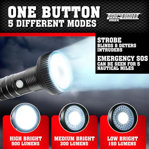 TacLight Max 3 Pk Rechargeable Flashlights High Lumens, LED Tactical Flashlight for Emergency and Camping, High Powered Bright Flash Light, Waterproof, Zoom Function