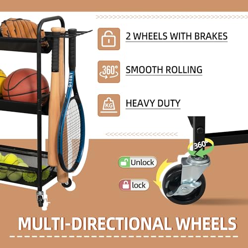 3-Tier Sports Ball Storage Rack with Wheels | Garage & Gym Organizer