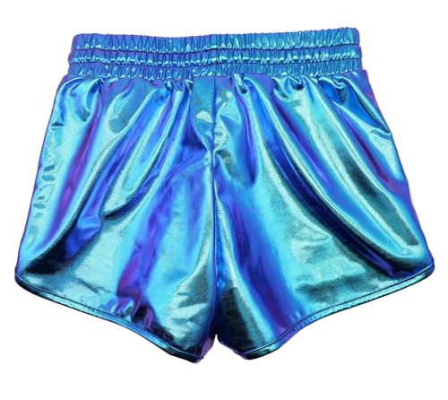 Girls Shiny Blue Metallic Shorts 6-7 Years Sparkly Dance Costume Outfit