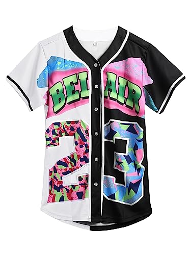 Amzdest Unisex Bel Air 90s Hip Hop Baseball Jersey Large Black White