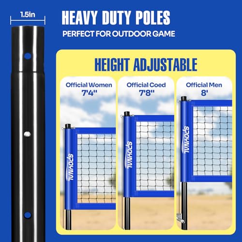 32FT Portable Volleyball Net Set - Adjustable Height & Winch - Blue
