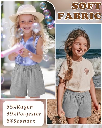 Girls' Drawstring Shorts with Pockets - 11-12 Years, Light Heather Gray