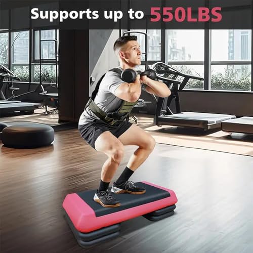 Athfiner Red Adjustable Aerobic Step Platform with 4 Risers for Home Gym Cardio