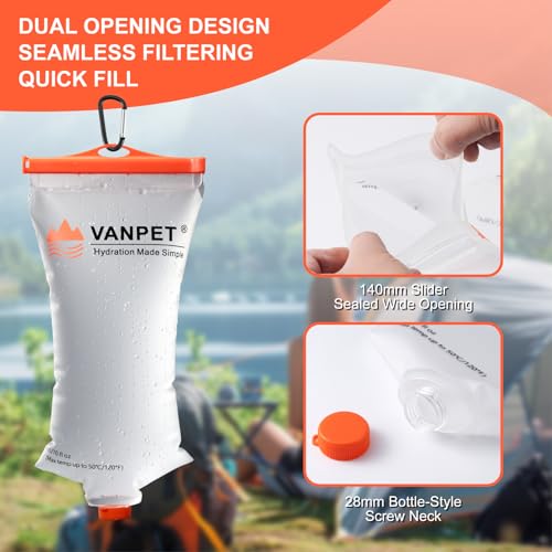 VANPET 2L Collapsible Water Bag for Camping & Hiking - BPA Free, TPU Material, Includes 1 Pc