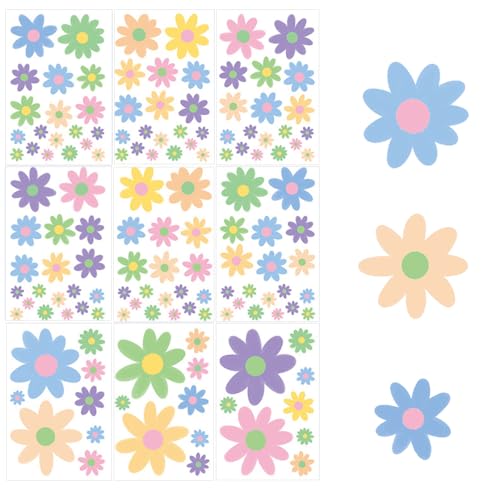 9 Sheets Spring Window Clings, 138 PCS Vinyl Daisy Flower Window Clings for Home Bedroom Classroom, Static Daisy Windows Stickers Floral Decal for Glass Wall Door, Multicolor