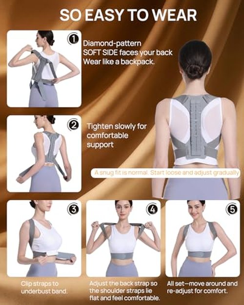 OFIR Upper Back Posture Corrector for Women, After-Work Sofa Reading Support, Twin-Pressure System Back Straightener Posture Brace For Women, 3D Diamond Breathable Cushioning,High-Elastic Straps
