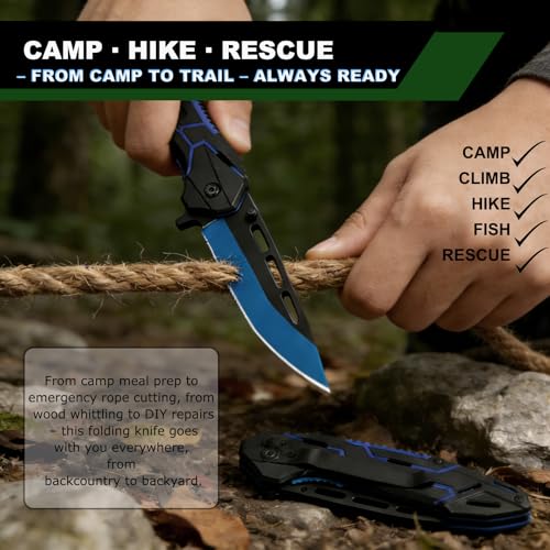 Folding Pocket Knife with Clip - EDC Tactical Knife - Black/Blue