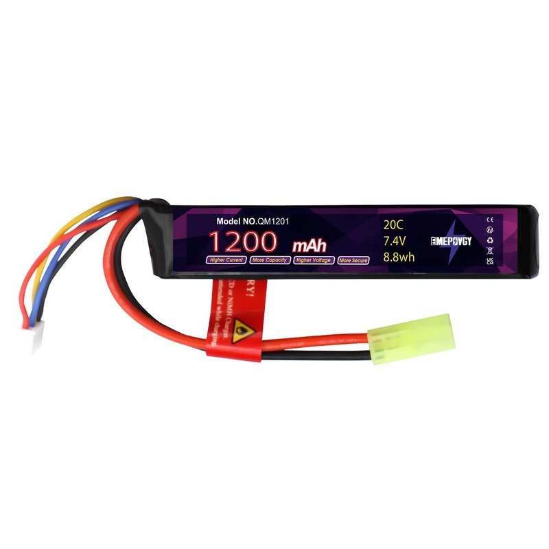 EMEPOVGY 2S Lipo Airsoft Battery 7.4V 1200mAh 20C Rechargeable Lithium Polymer Battery Pack with Mini TMY Plug for Airsoft Guns Rifle- 2096
