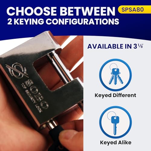 FJM SPSA80-KA D-Style High Security Padlock, Home Improvement Anti Theft Trailer Lock, Bike Lock, & Door Lock. Also for Outdoor Storage Shed, Includes Master Lock Set, Keyed Alike, 3 1/8" (80mm)