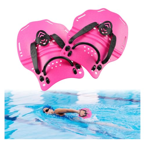 Swim Hand Paddles for Training - Adjustable Straps, Medium Pink