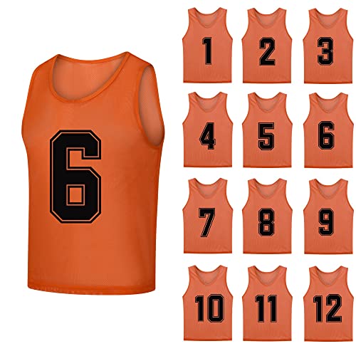 12 Pack Numbered Pinnies for Soccer & Basketball Training