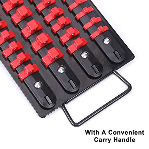 Mayouko 80-Piece Portable Socket Organizer Tray, 2 Pcs Set, Blue & Red, Tools Organizer 1/4-Inch, 3/8-Inch, 1/2-Inch, Heavy Duty Socket Holder, Black Rails, Blue & Red Clips