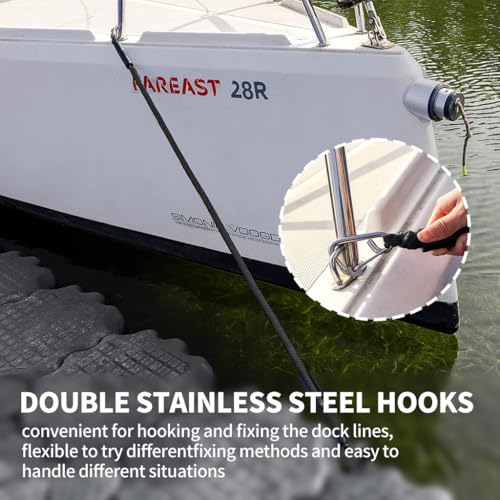 Bungee Dock Line with Double Stainless Steel Hooks, 4-6 ft, 2200lb, 2 Pack