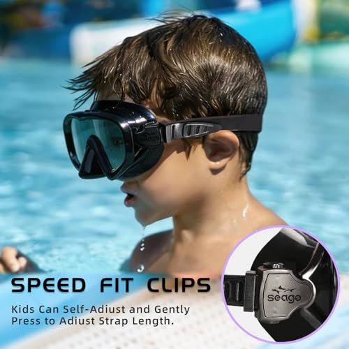 Seago Kids Swim Goggles with Nose Cover, Mirrored Yellow - Anti-Fog Youth 5-15
