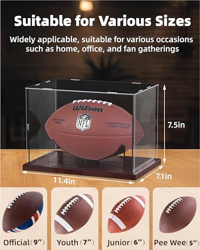 Acrylic Football Display Case with Solid Wood Base - UV Protected