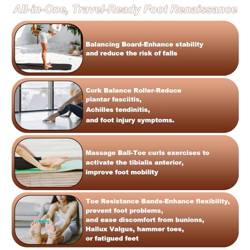 Cork Balance Board Kit with Massage Ball & Resistance Bands
