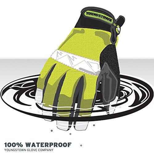 Youngstown Glove Hi-Visibility Waterproof Thinsulate Winter Work Gloves for Men- Windproof, Insulated, Synthetic - Green/Gray