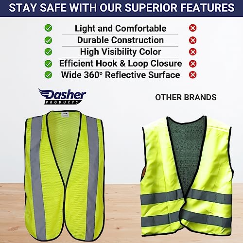 Safety Vest with High Visibility - 2 Inch Reflective Strips, Bright Neon Yellow, Breathable Polyester Mesh Fabric, ANSI ISEA Class Unrated, Hi Viz All Day and Night (10 Pack - XL-XXXL)