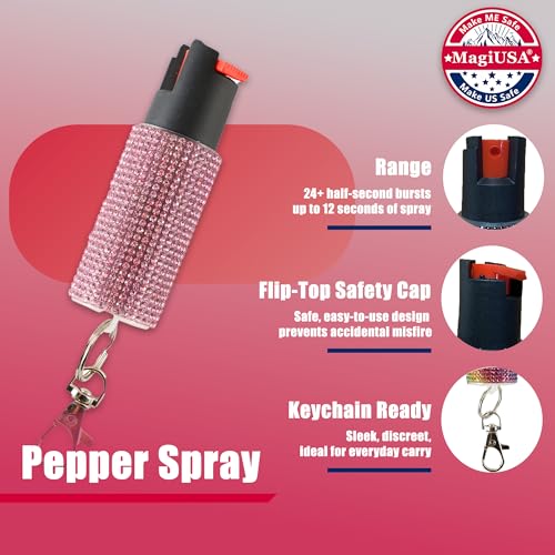 Bling MagiUSA Pepper Spray for Women & Stun Gun & Bracelet Self Defense Kit- 3in1 Keychain Tazer Painful 1.80 ?C Charge, LED Flashlight 150 Lumen,0.58oz OC pepperspray Portable Compact Crystal Tazr