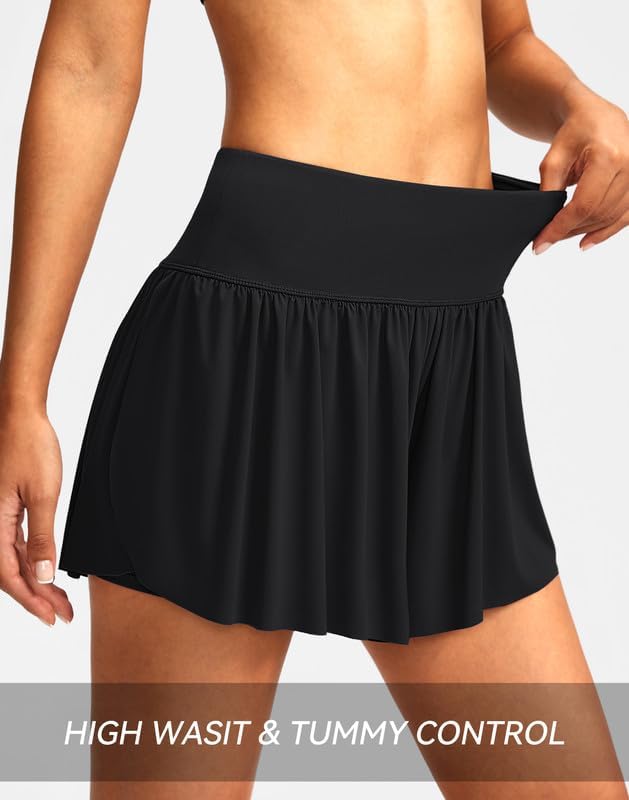 Soothfeel Women's High Waisted Swim Skirt Shorts - Flowy Bathing Suit Bottoms with Pockets | UPF 50+